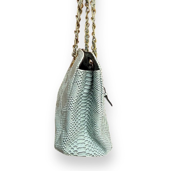 Nicole Miller Shoulder Bag Faux Snakeskin Animal Print Large Gold Chain Purse - Picture 6 of 14